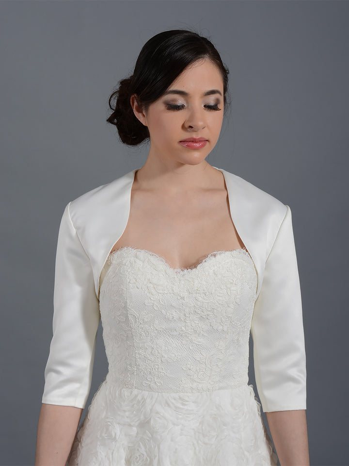 3/4 sleeve wedding satin bolero jacket