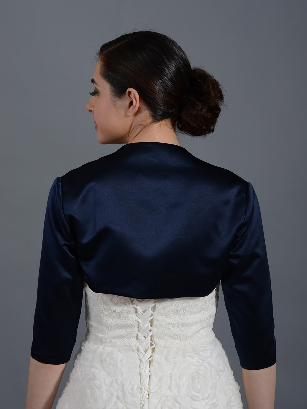 Bridal bolero Tulip Navy – 3/4 satin sleeve Blue jacket wedding