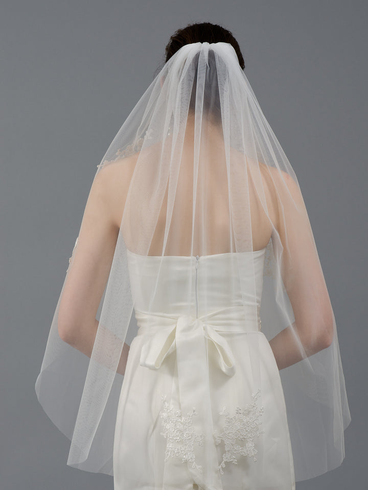 Ivory elbow wedding veil V046 venice lace