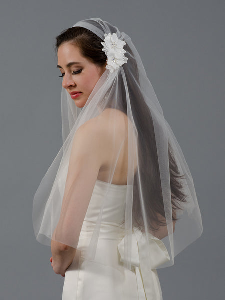 Ivory wedding veil with beaded lace appliques V107 – Tulip Bridal