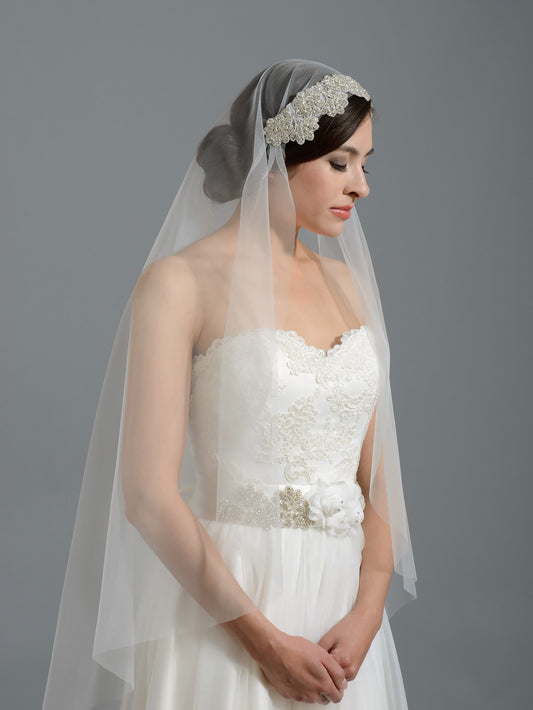 Tulip Bridal 2-Tier Ivory Elbow Alencon Lace Wedding Veil V042